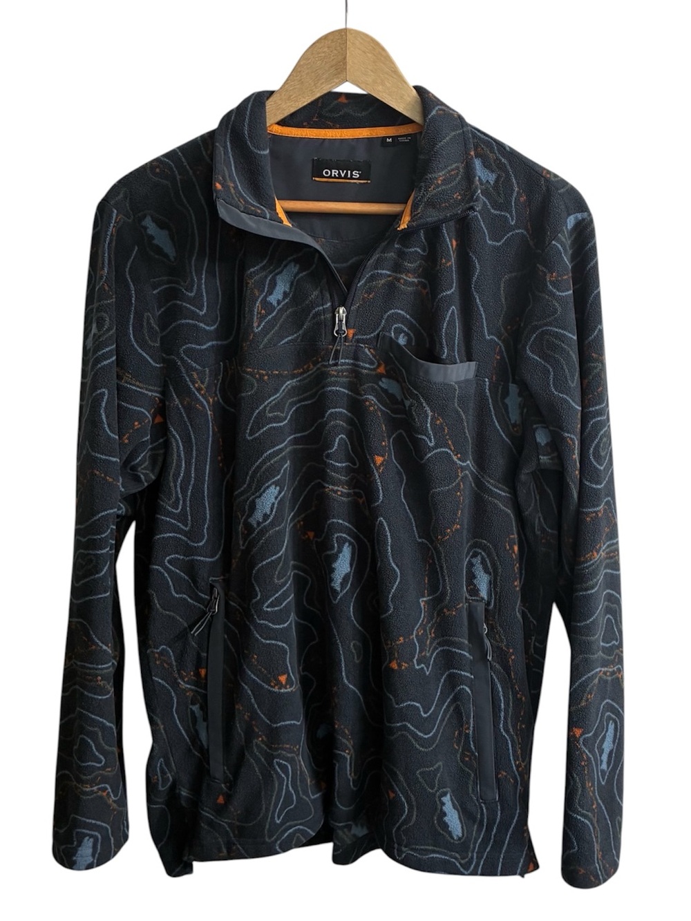Orvis Men’s Medium Microfleece Pullover 1/4 Zip Blue Hill Country Fleece